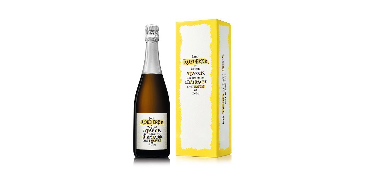 Botella y caja del Louis Roederer Brut Nature 2009 by Philippe Starck