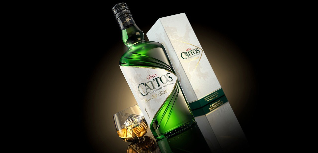 Vista de la botella de Catto's Rare Old Whisky